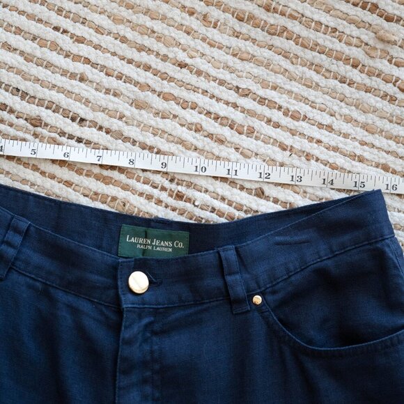 RALPH LAUREN PANTS SZ 10 NAVY BLUE JEANS 100% LINEN CROPPED WIDE LEG - Picture 5 of 8